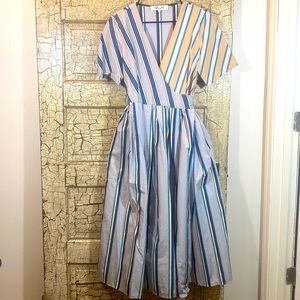 Diane von Furstenburg Stripe Wrap Midi Dress Paneled size 6